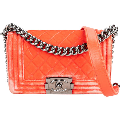 Chanel Quilted Velvet Boy Single Flap Crossbody Bag