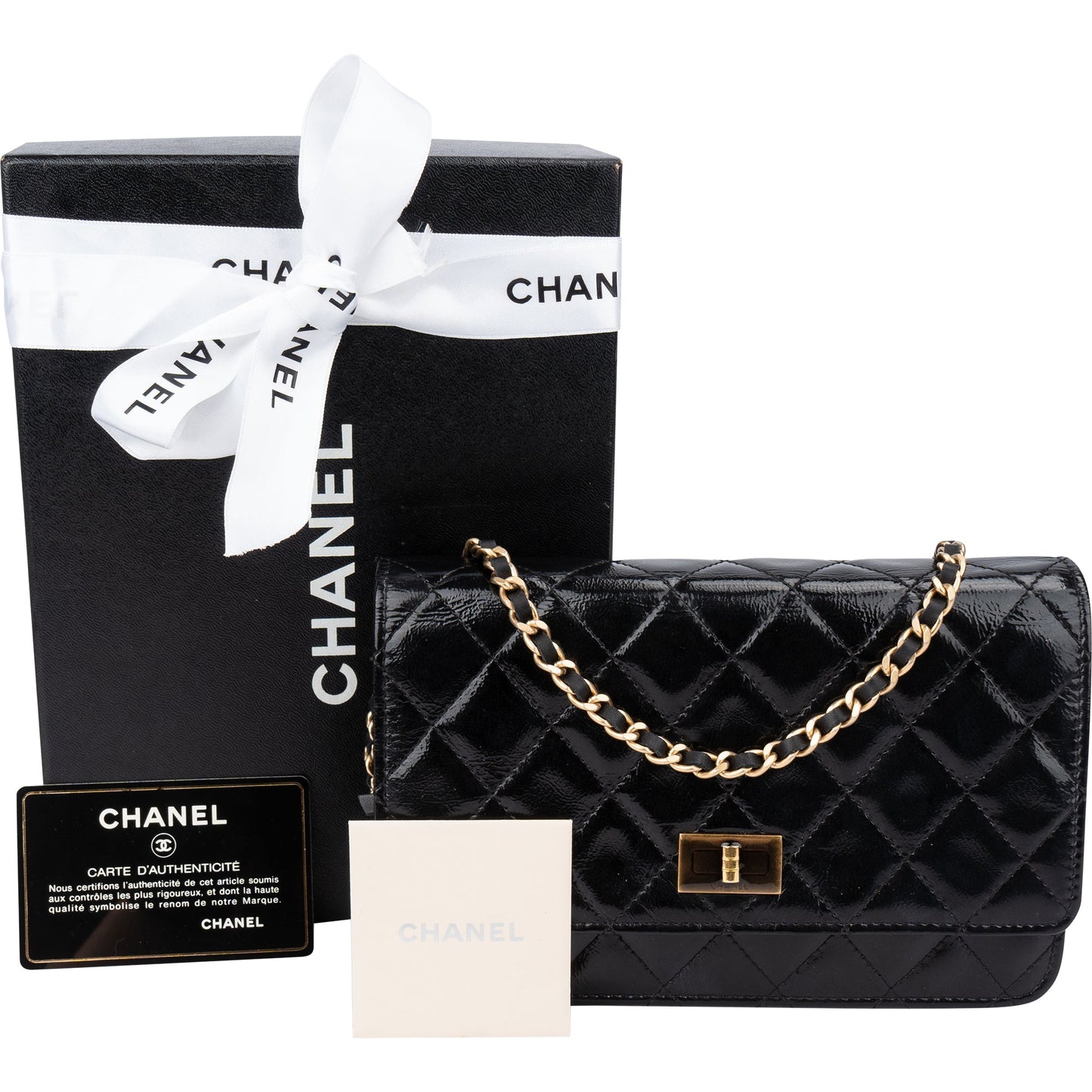 Chanel Quilted Patent Leather 2.55 Wallet On Chain Crossbody Bag