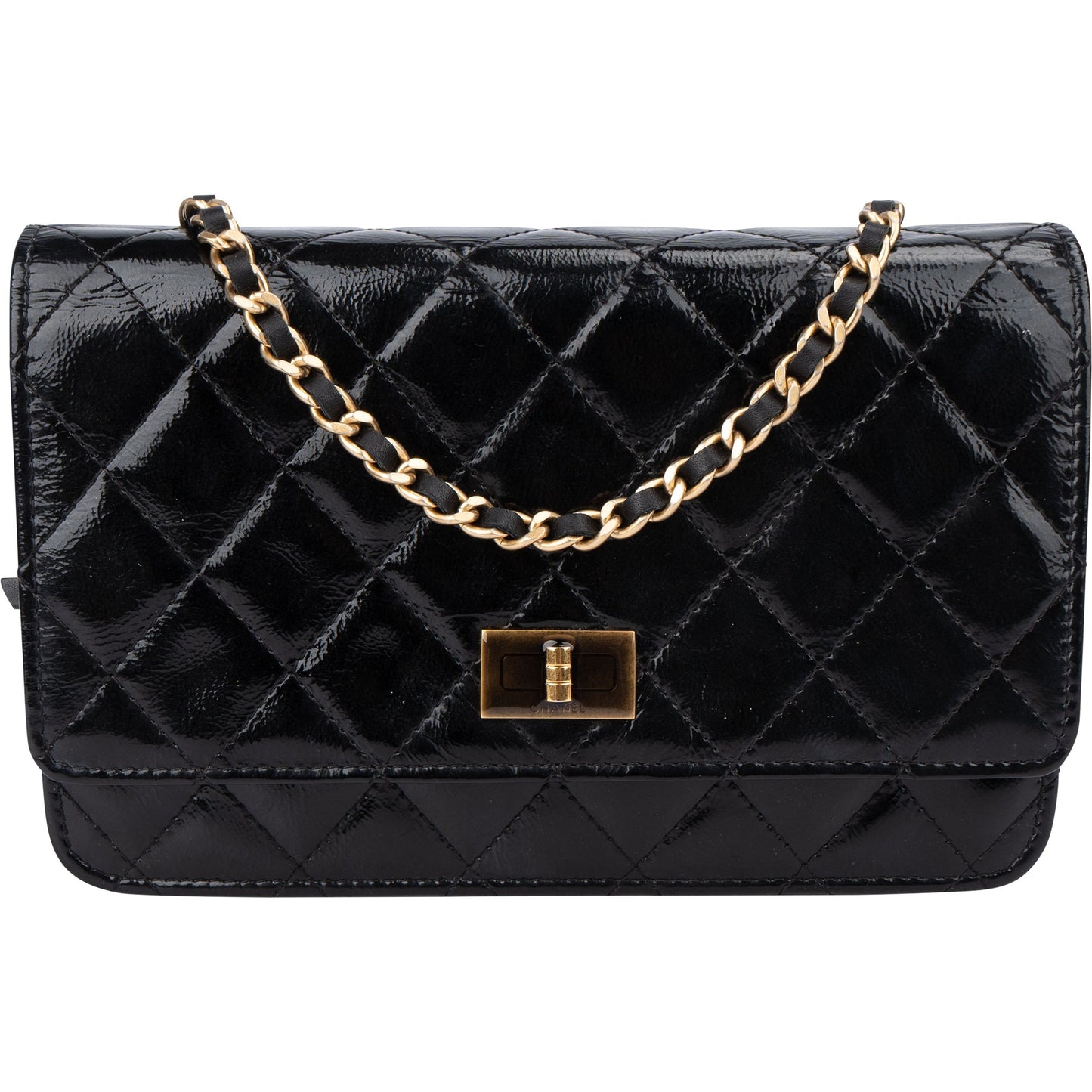 Chanel Quilted Patent Leather 2.55 Wallet On Chain Crossbody Bag