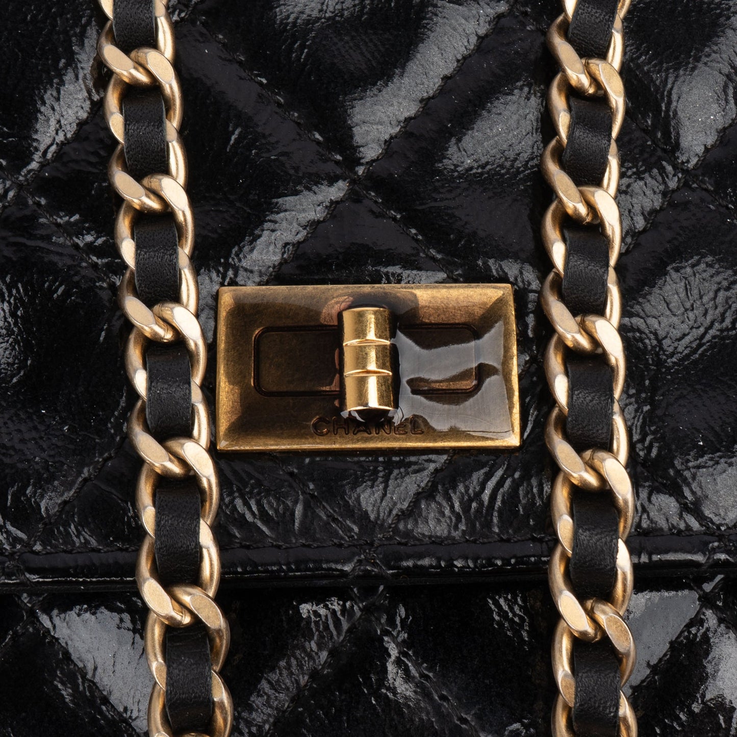 Chanel Quilted Patent Leather 2.55 Wallet On Chain Crossbody Bag