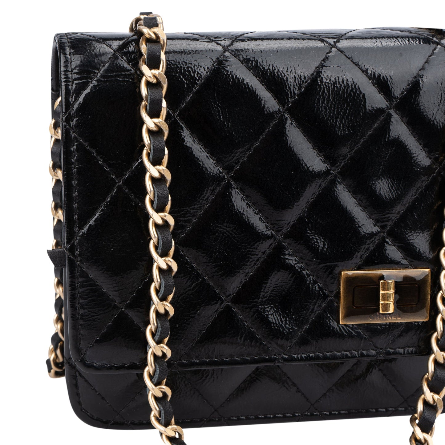 Chanel Quilted Patent Leather 2.55 Wallet On Chain Crossbody Bag
