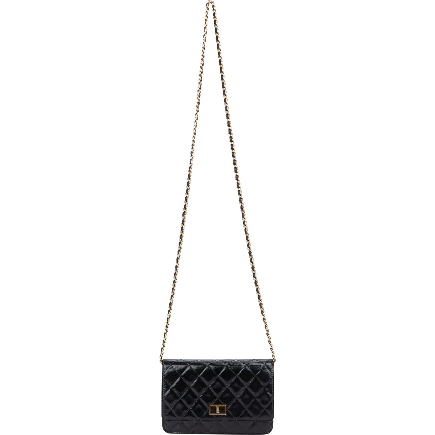 Chanel Quilted Patent Leather 2.55 Wallet On Chain Crossbody Bag