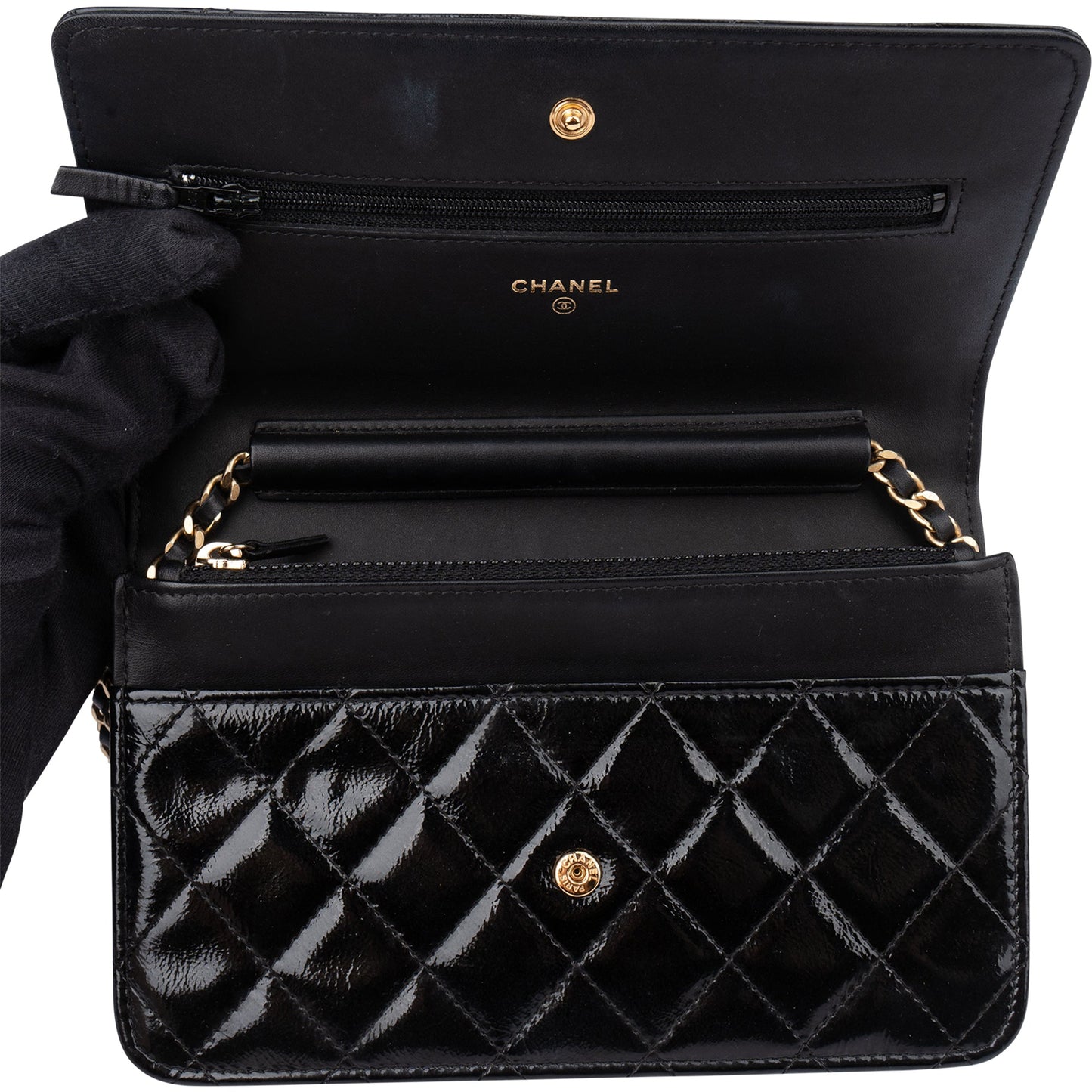 Chanel Quilted Patent Leather 2.55 Wallet On Chain Crossbody Bag
