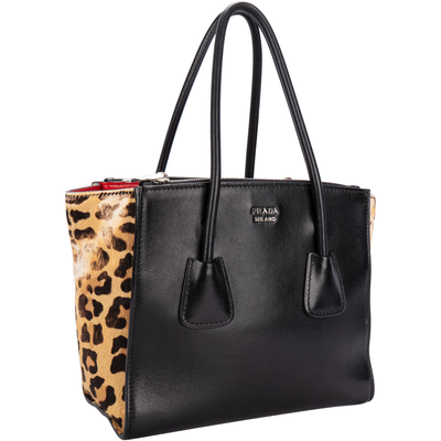 Prada Leopard Print Calf Hair Twin Pocket Tote
