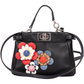 Fendi – Mini-Peekaboo-Handtasche aus schwarzem Leder mit Blumenmuster