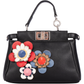 Fendi – Mini-Peekaboo-Handtasche aus schwarzem Leder mit Blumenmuster