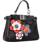 Fendi – Mini-Peekaboo-Handtasche aus schwarzem Leder mit Blumenmuster