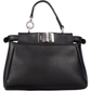 Fendi – Mini-Peekaboo-Handtasche aus schwarzem Leder mit Blumenmuster