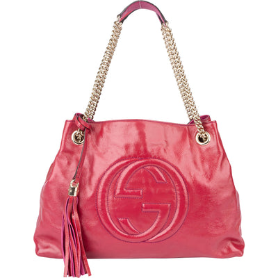 Gucci Pink Patent Leather GG Soho Shoulder Bag