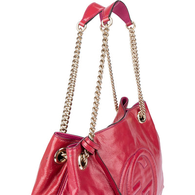 Gucci Pink Patent Leather GG Soho Shoulder Bag