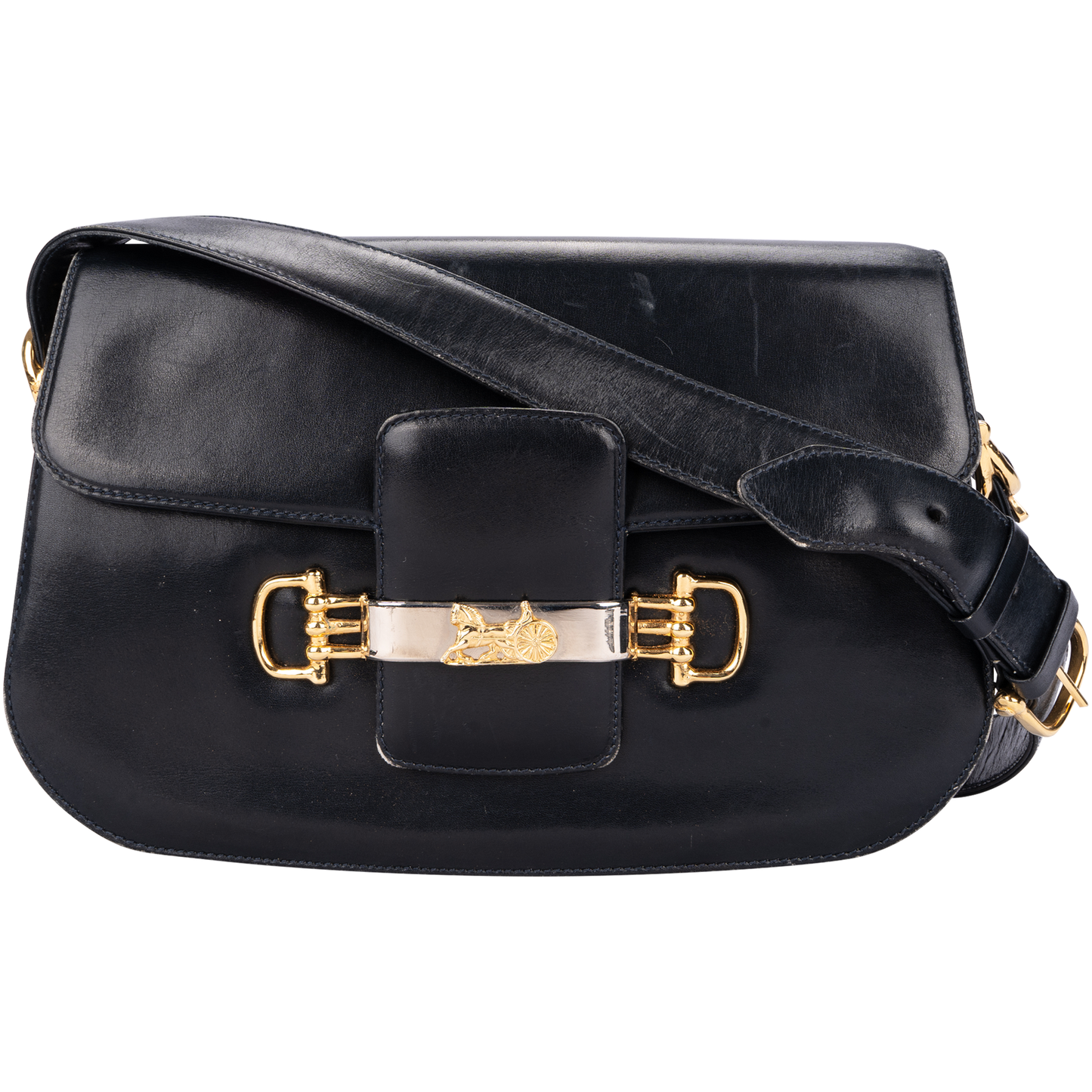 Celine Black Horse Carriage Shoulder Bag