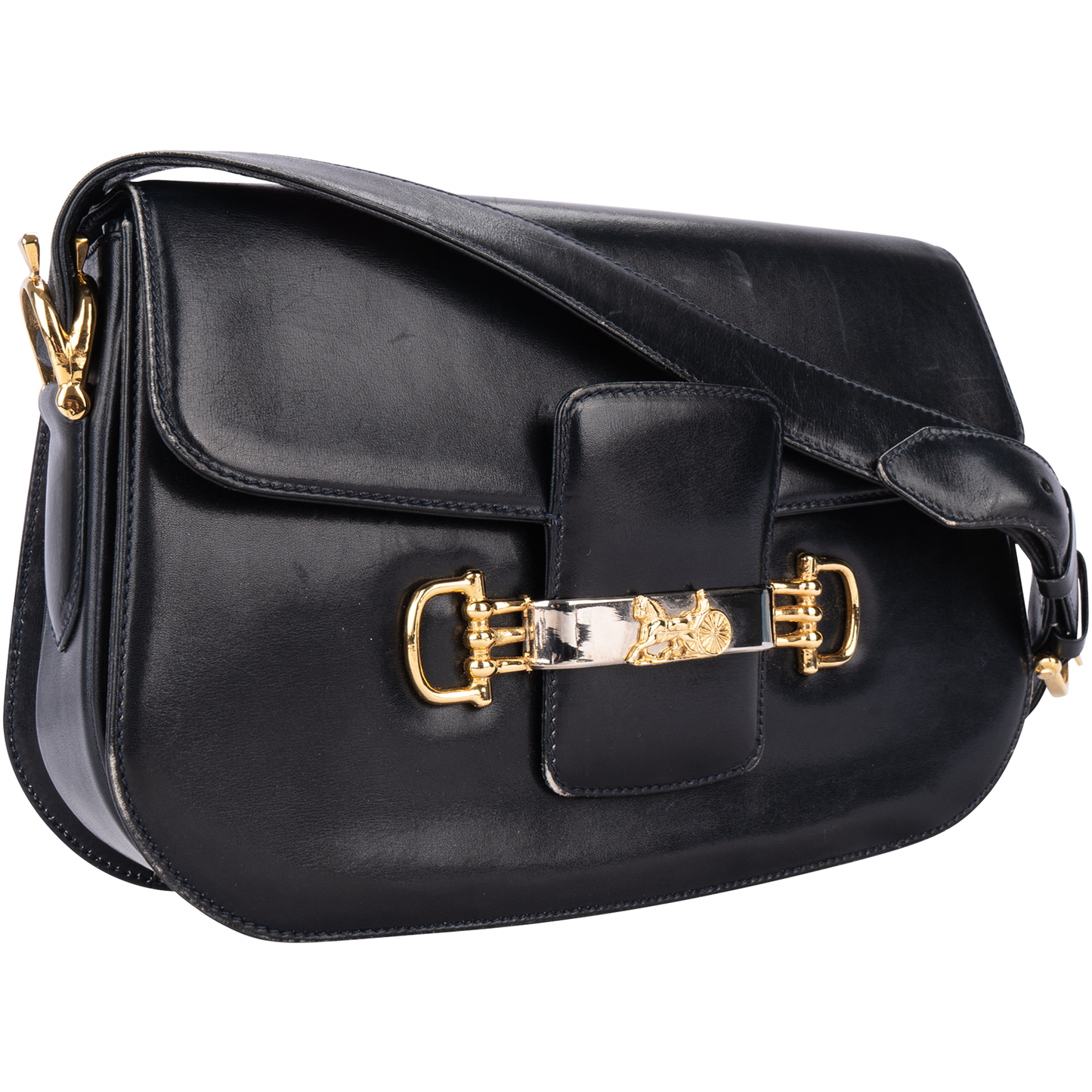 Celine Black Horse Carriage Shoulder Bag