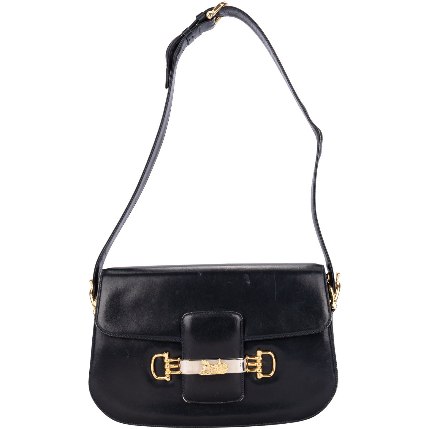Celine Black Horse Carriage Shoulder Bag