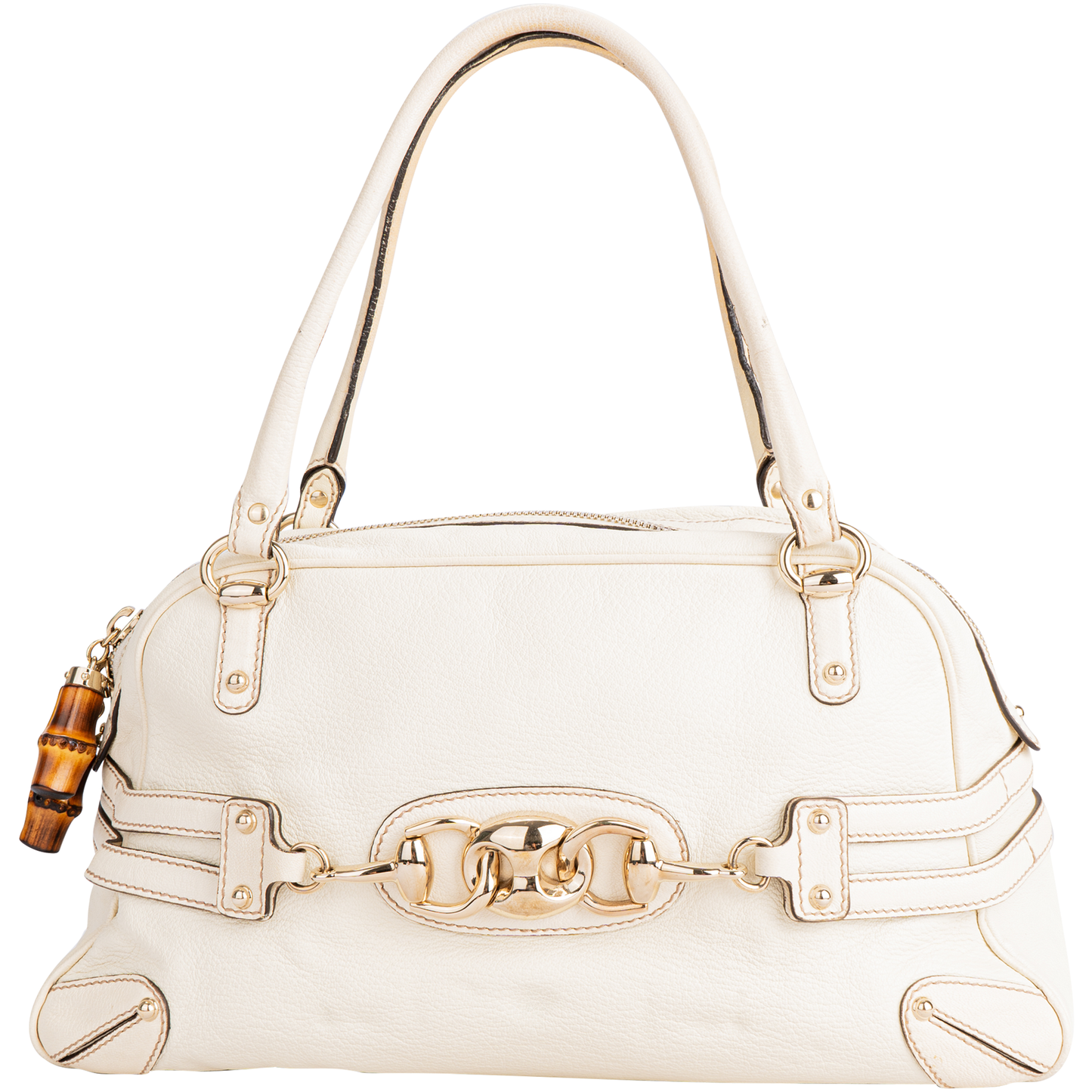 Gucci White Leather Horsebit Shoulder Bag