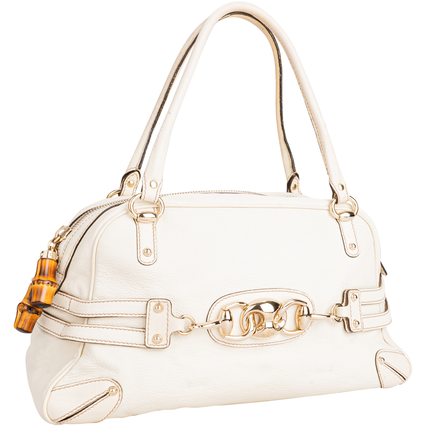 Gucci White Leather Horsebit Shoulder Bag