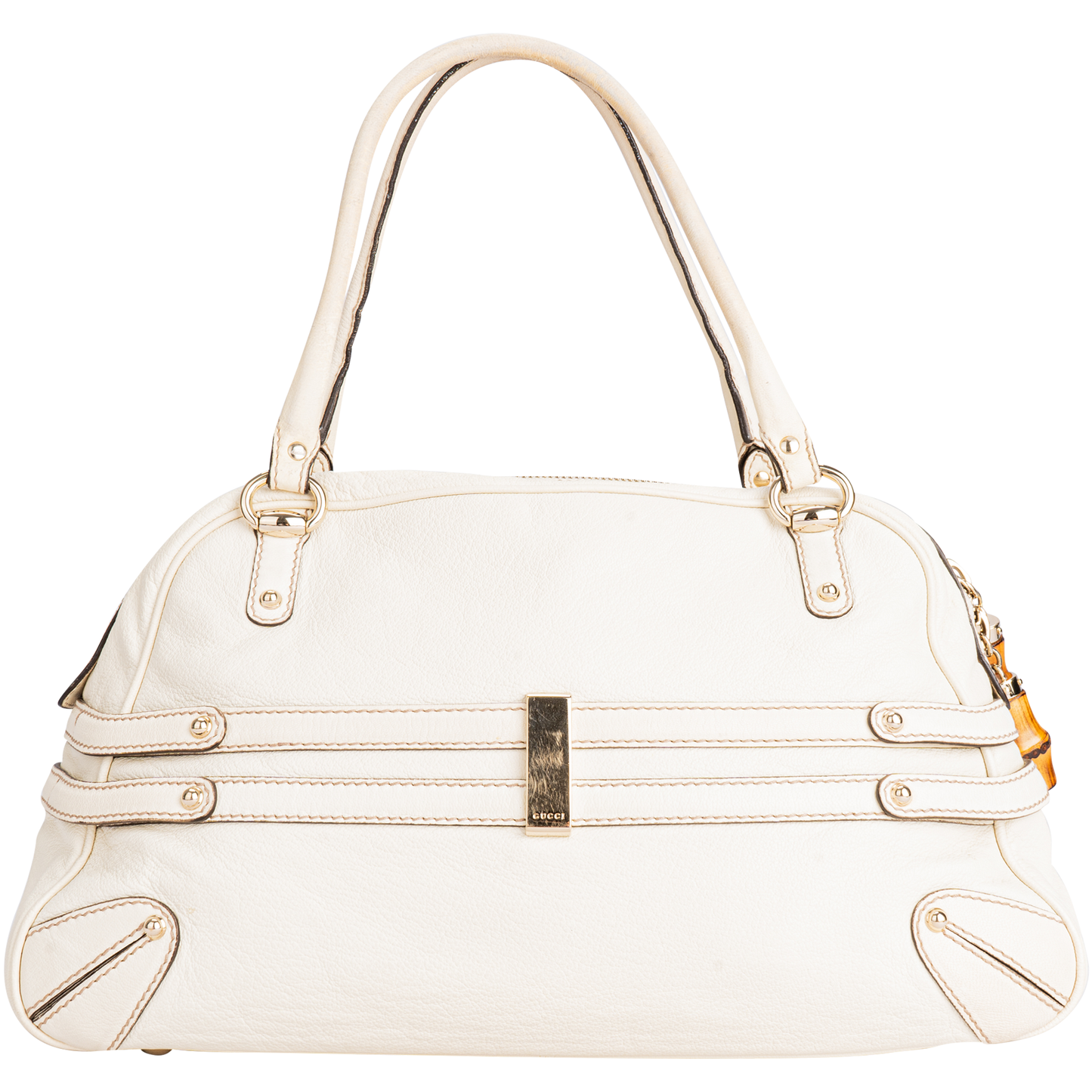 Gucci White Leather Horsebit Shoulder Bag