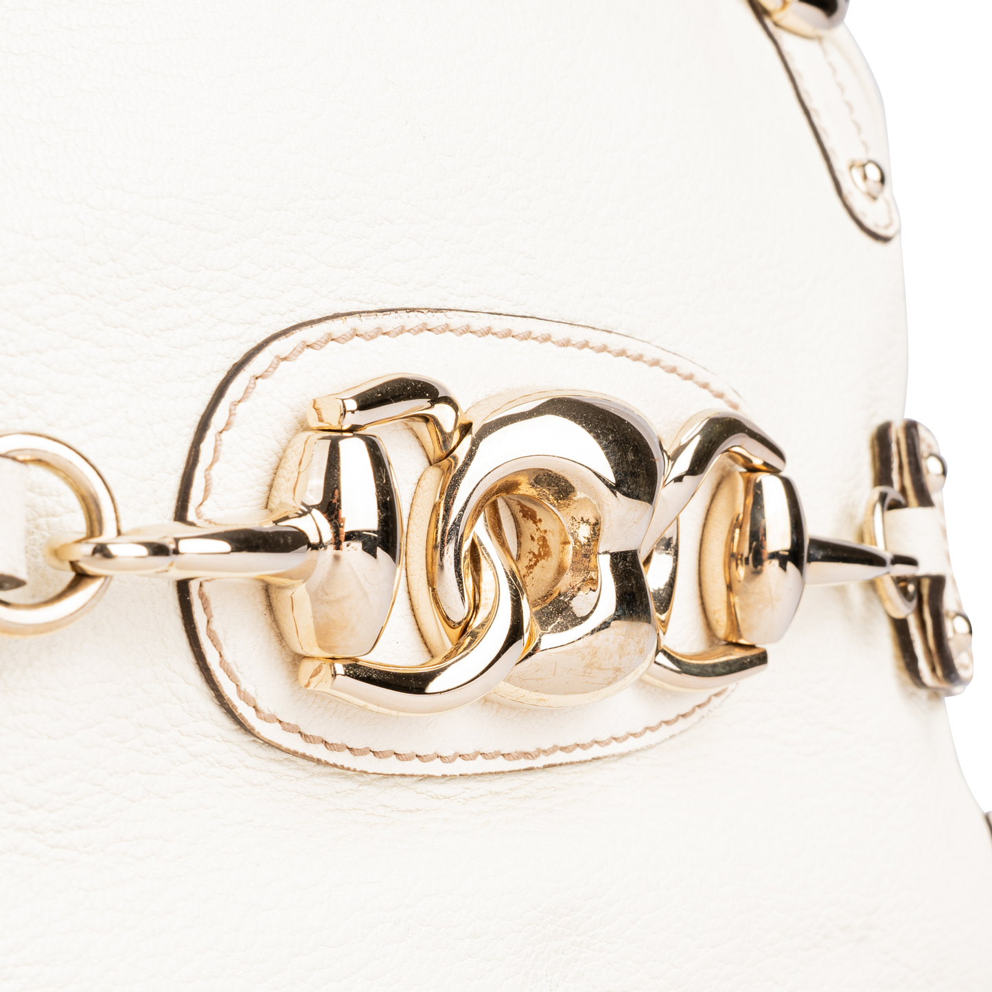 Gucci White Leather Horsebit Shoulder Bag