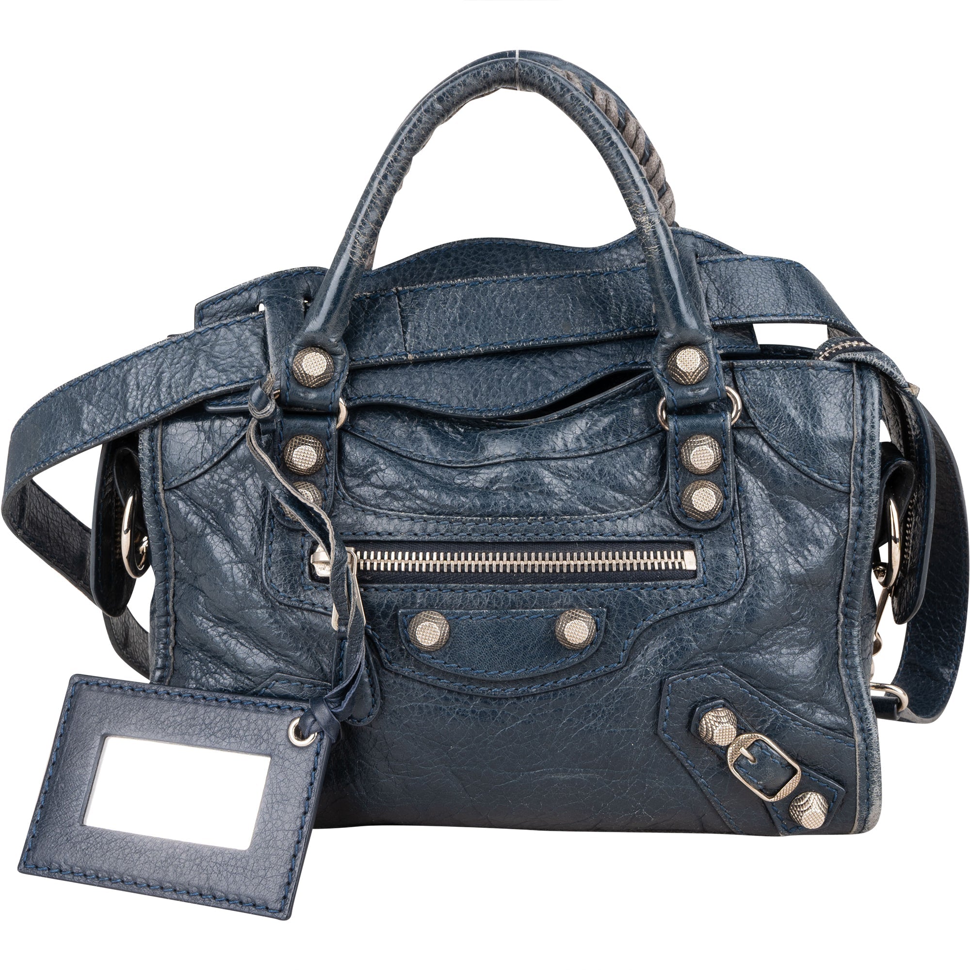 Balenciaga Blue Leather Mini City Handbag