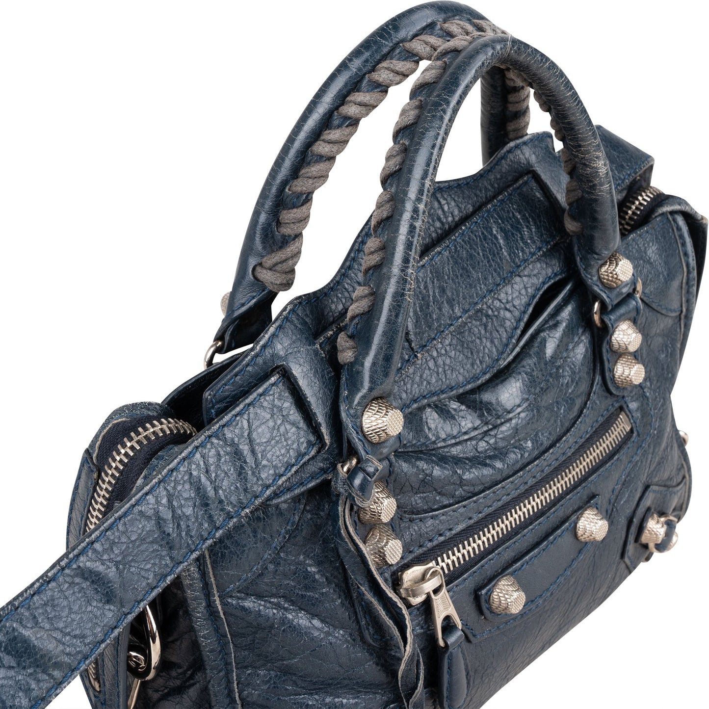 Balenciaga Blue Leather Mini City Handbag
