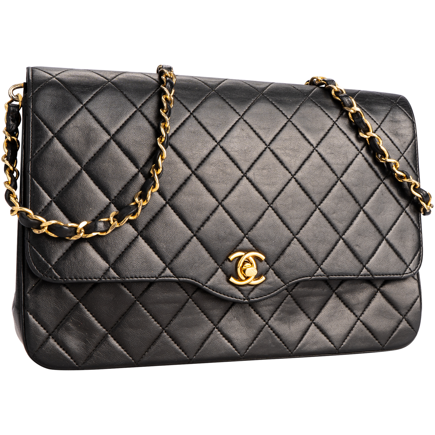 Chanel Quilted Lambskin 24K Gold Single Flap Shoulder Bag