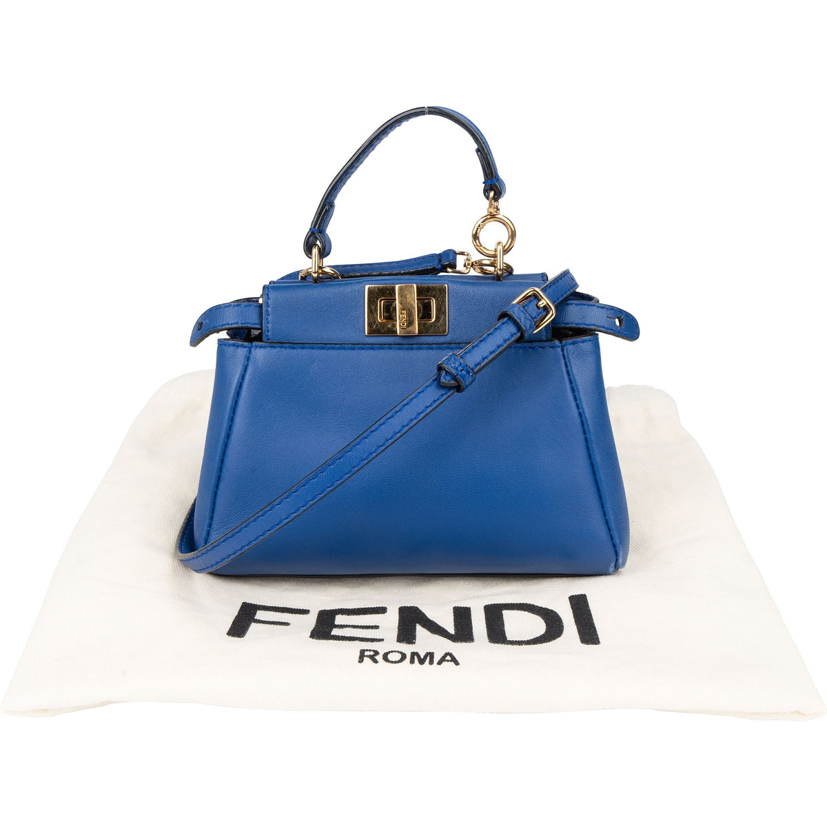 Fendi Mini Peekaboo aus blauem Leder – Ansicht 2