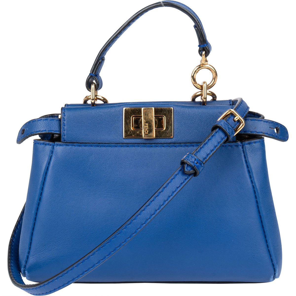 Fendi Mini Peekaboo aus blauem Leder – Vorderansicht