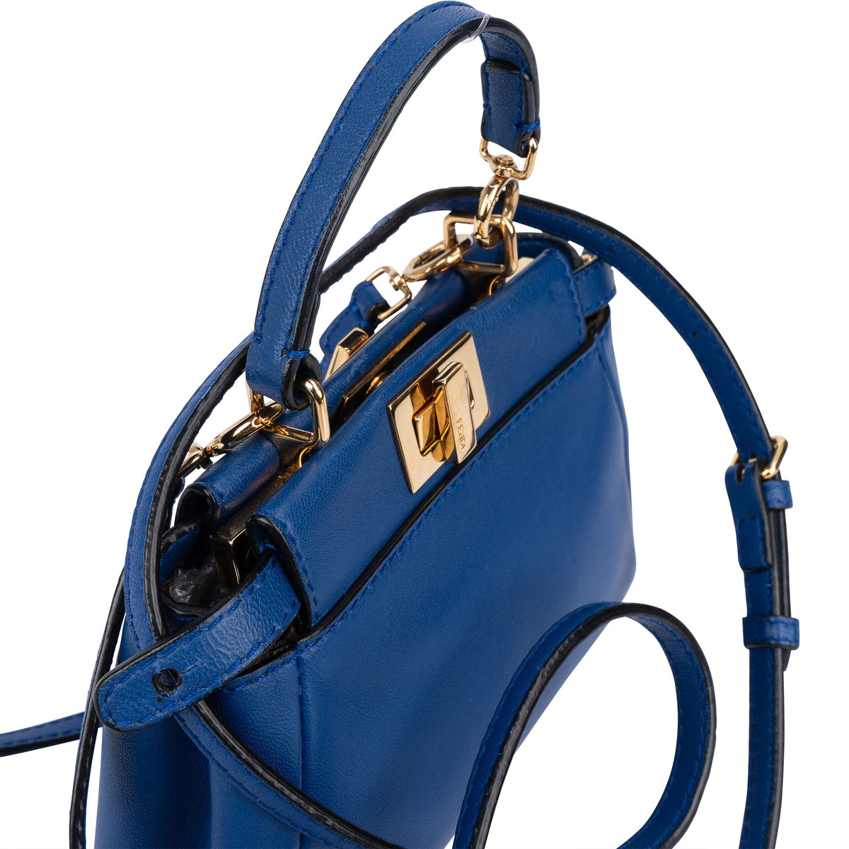 Fendi Mini Peekaboo aus blauem Leder – Ansicht 3