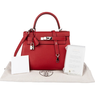Hermès Rouge Taurillon Clemence Leather Kelly 28 Handbag