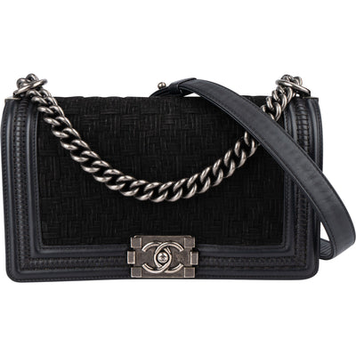 Chanel Braided Fabric Boy Single Flap Crossbody Bag