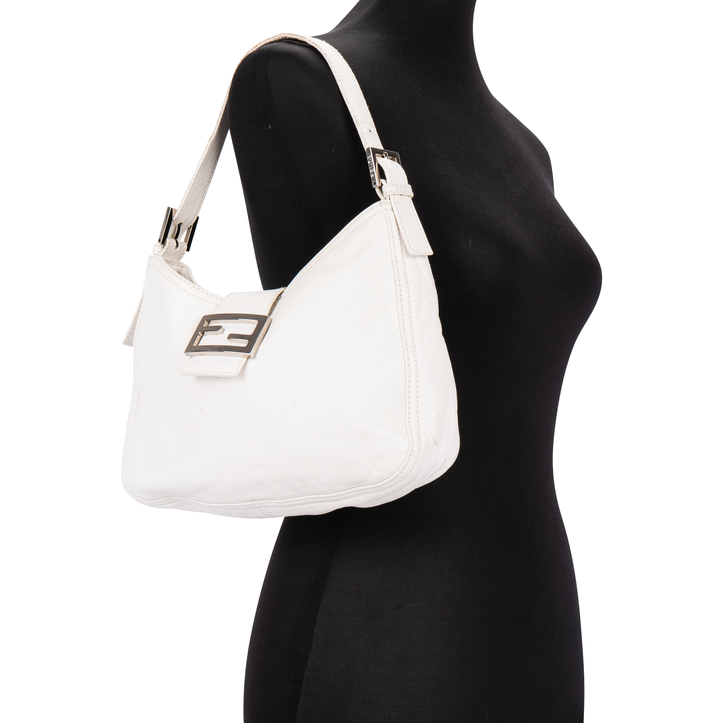 Fendi White Leather Baguette Shoulder Bag