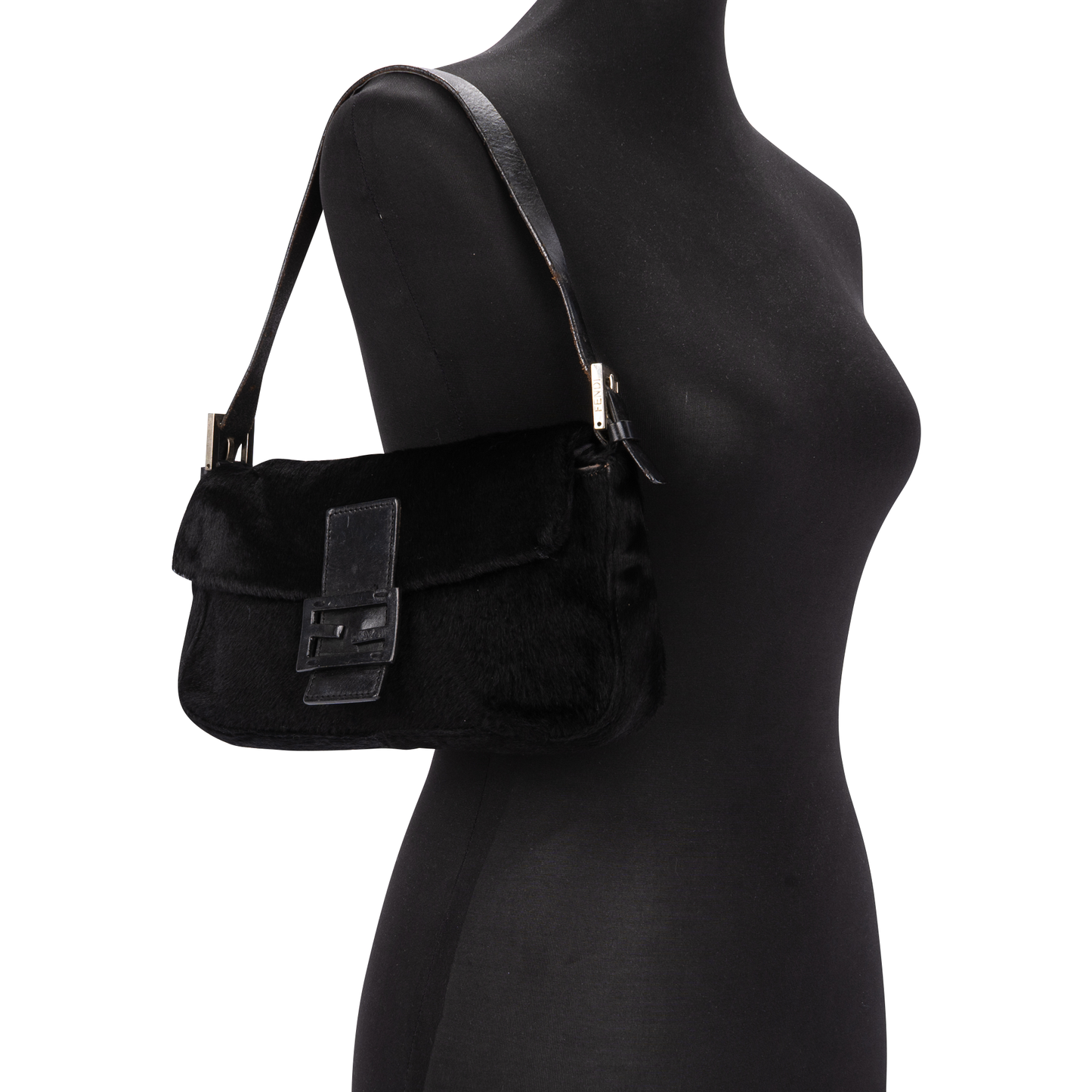 Fendi Black Fur Baguette Shoulder Bag