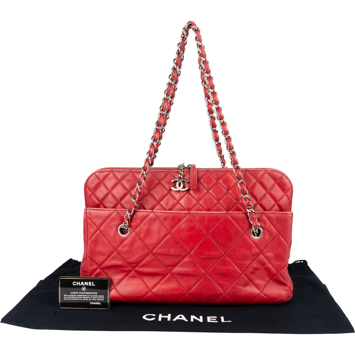 Chanel Rouge Quilted Lambskin CC Shoulder Bag