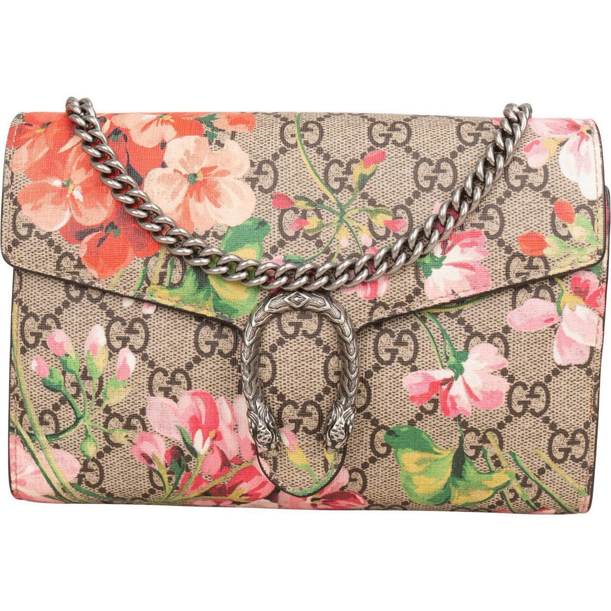 Gucci Monogram GG Supreme Blooms Dionysus Wallet On Chain Crossbody Bag
