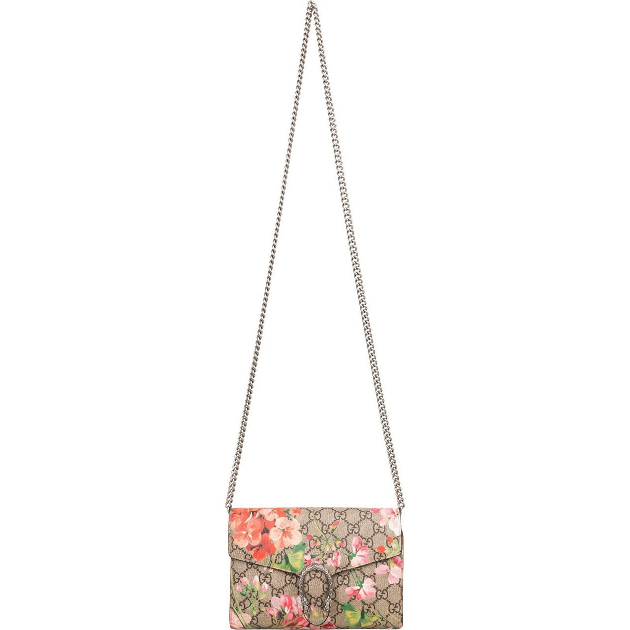 Gucci Monogram GG Supreme Blooms Dionysus Wallet On Chain Crossbody Bag