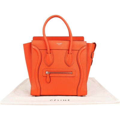 Céline Orange Grained Leather Luggage Handbag