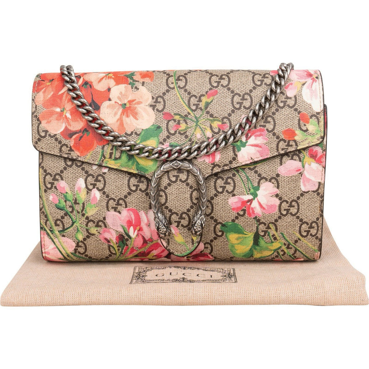 Gucci Monogram GG Supreme Blooms Dionysus Wallet On Chain Crossbody Bag