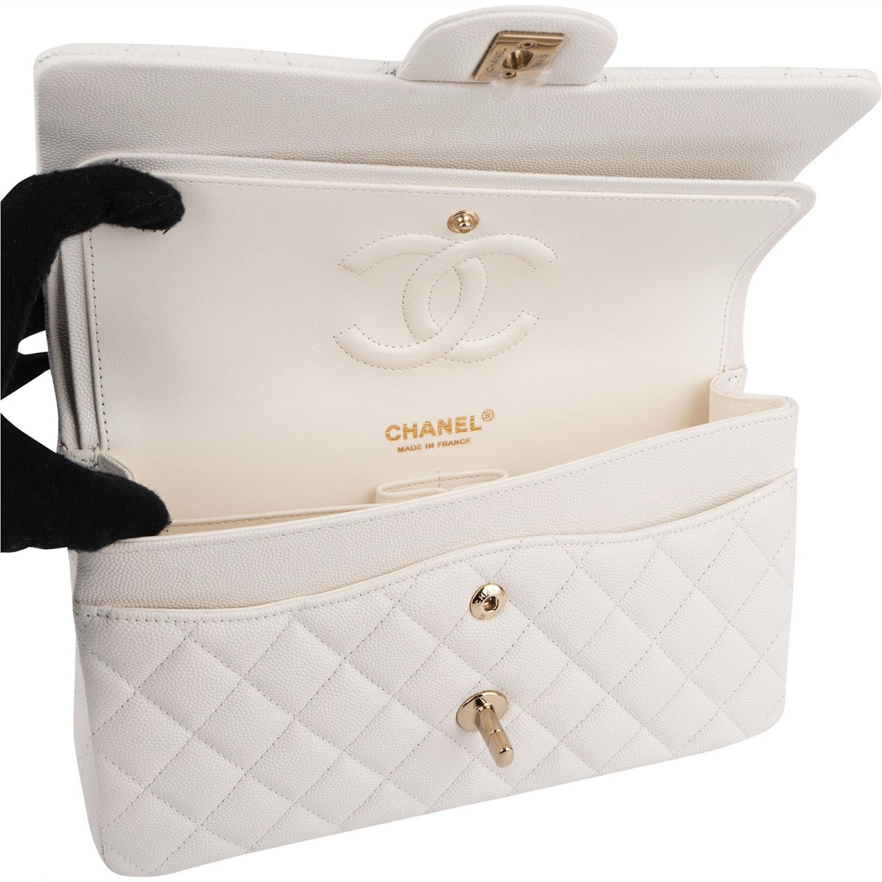 Chanel Quilted Caviar Leather Medium Double Flap Shoulder Bag