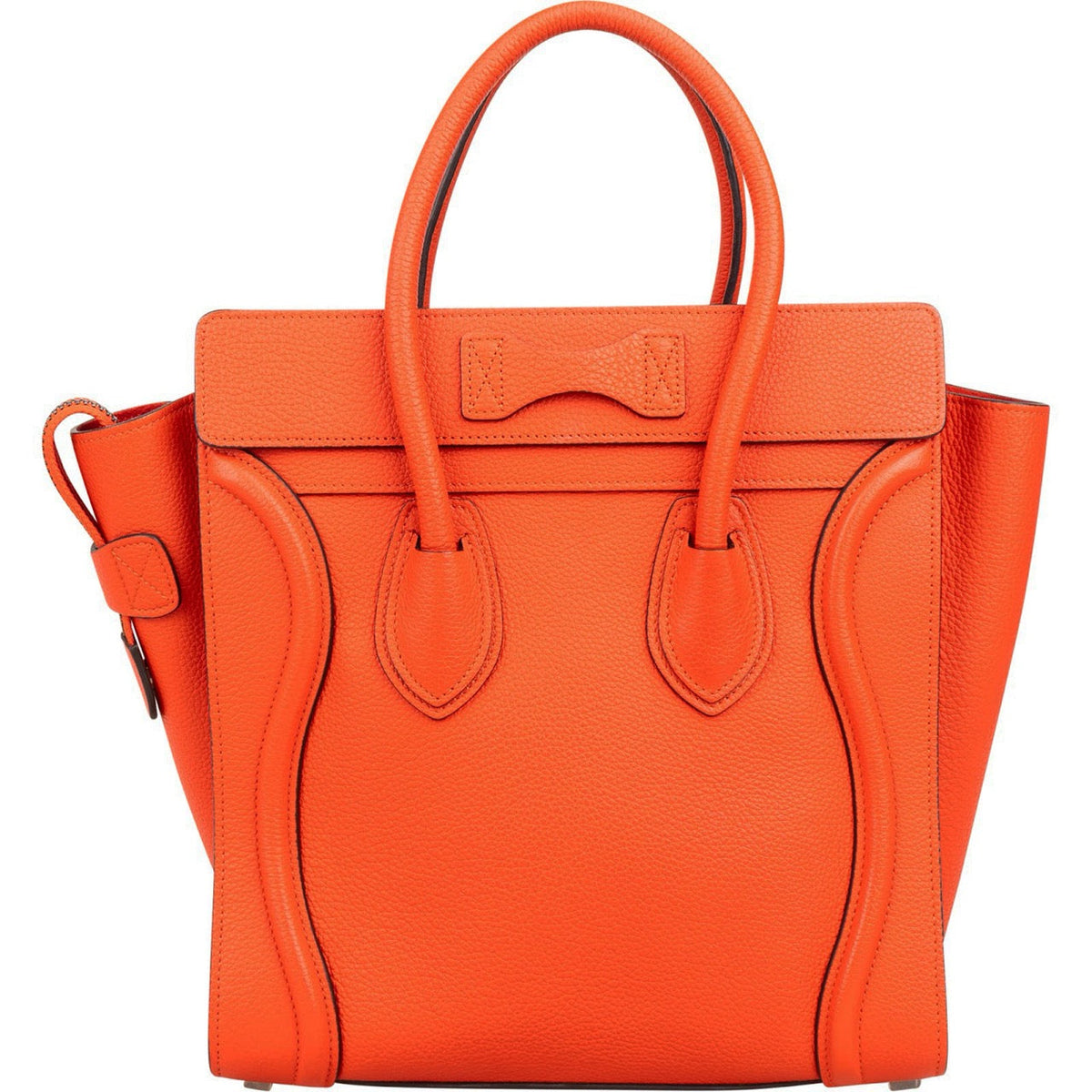 Céline Orange Grained Leather Luggage Handbag