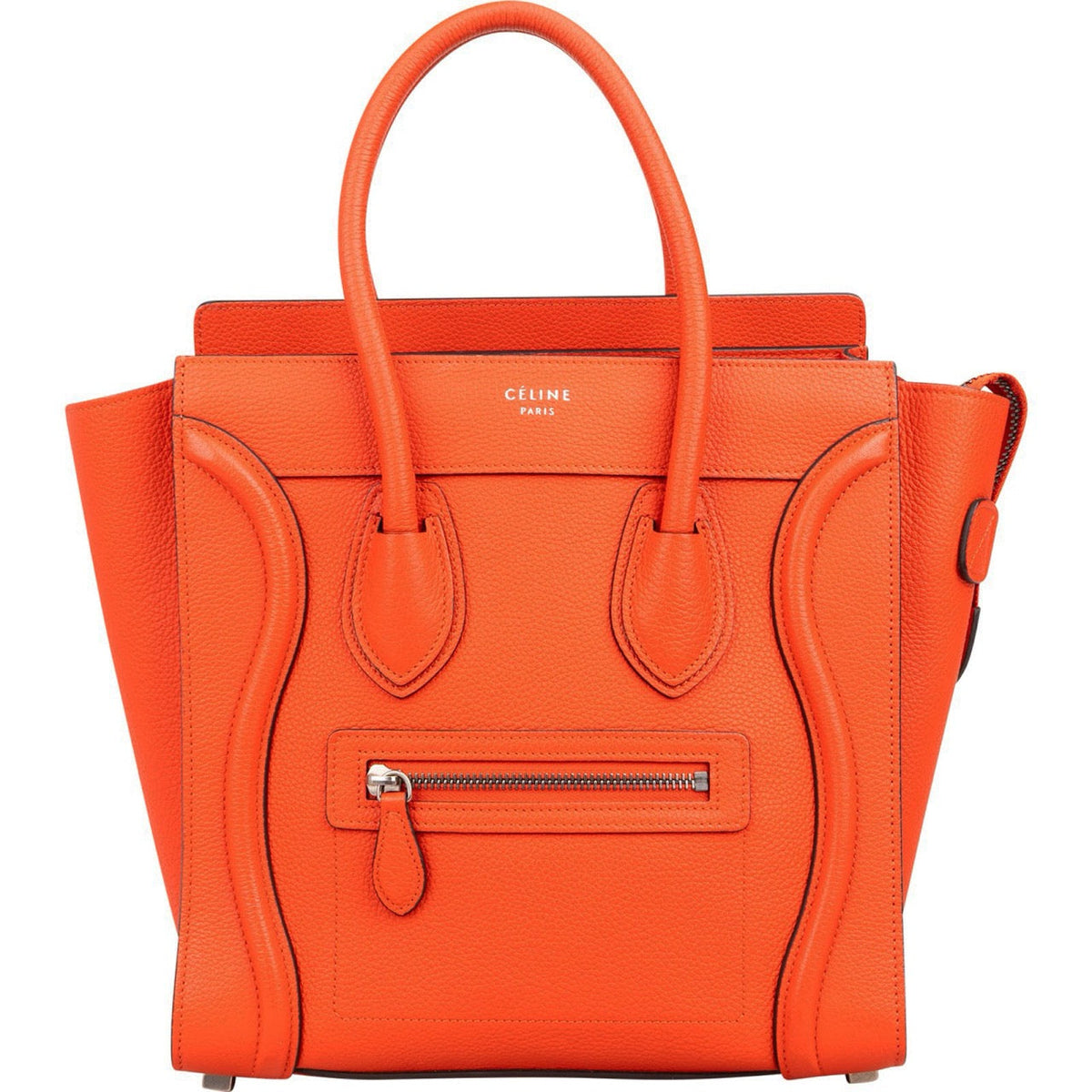 Céline Orange Grained Leather Luggage Handbag