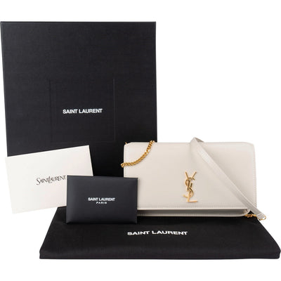 Saint Laurent Grey Smooth Leather Kate Wallet On Chain Crossbody Bag