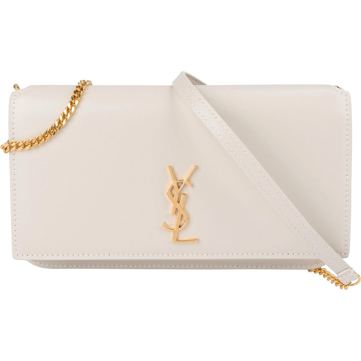 Saint Laurent Kate Wallet on Chain aus grauem Glattleder – Vorderansicht