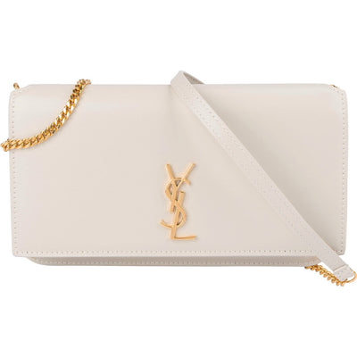 Saint Laurent Grey Smooth Leather Kate Wallet On Chain Crossbody Bag