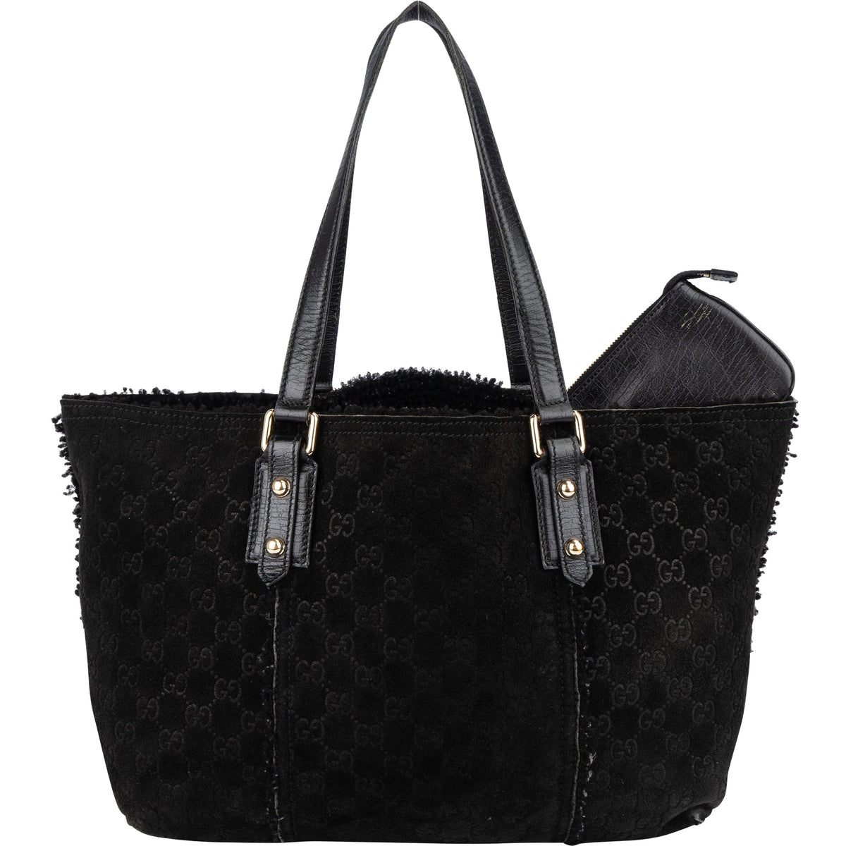 Gucci Suede GG Monogram Jolicoeur Shearling Tote Handbag