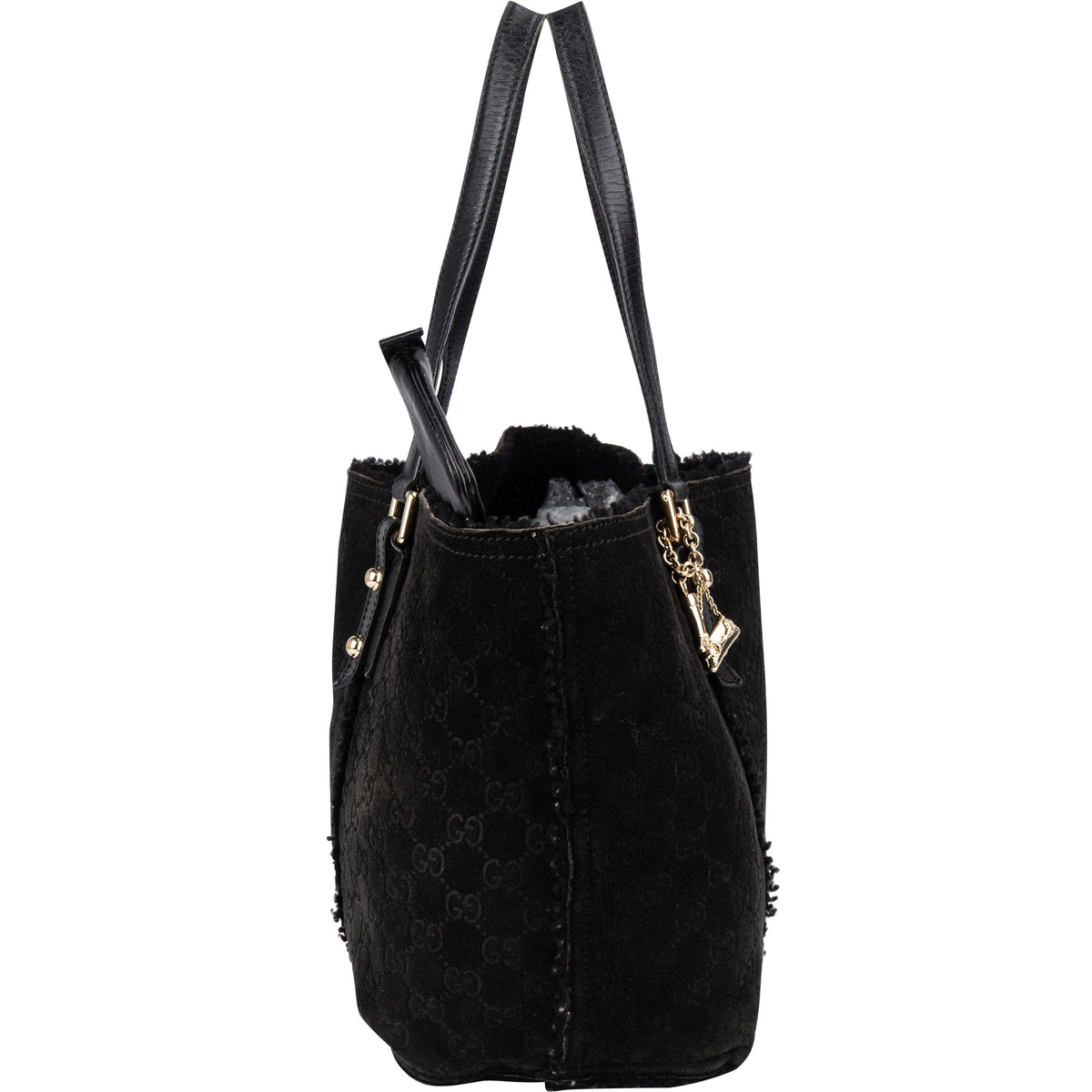 Gucci Suede GG Monogram Jolicoeur Shearling Tote Handbag