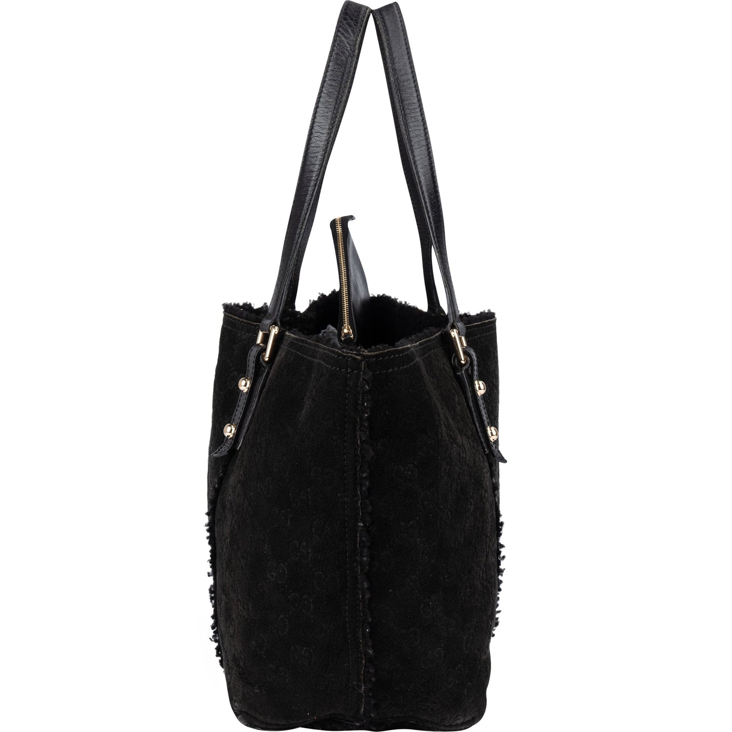 Gucci Suede GG Monogram Jolicoeur Shearling Tote Handbag