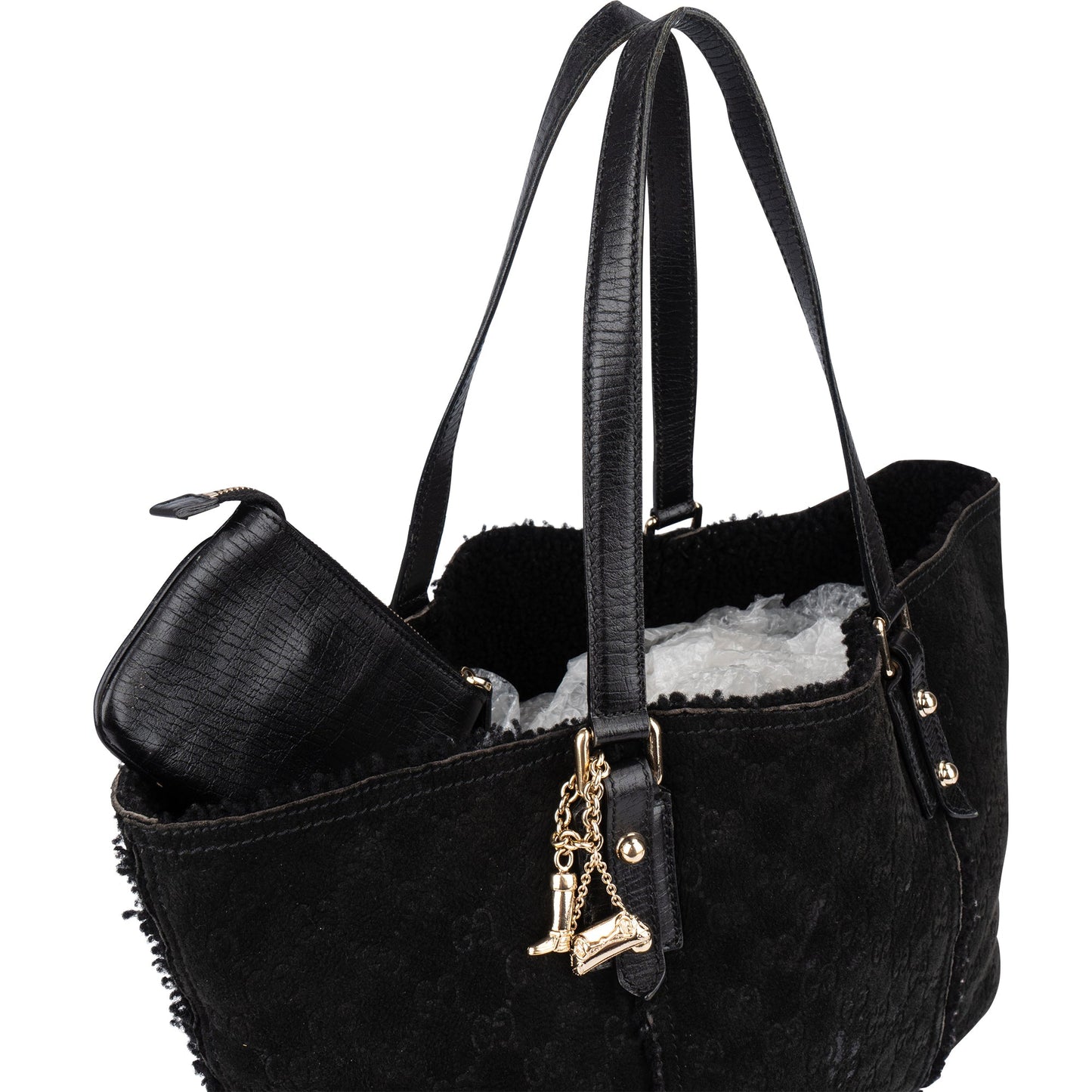 Gucci Suede GG Monogram Jolicoeur Shearling Tote Handbag