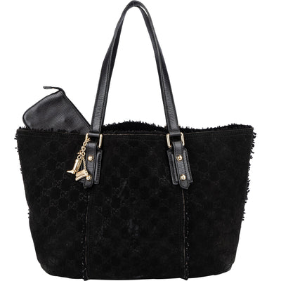 Gucci Suede GG Monogram Jolicoeur Shearling Tote Handbag