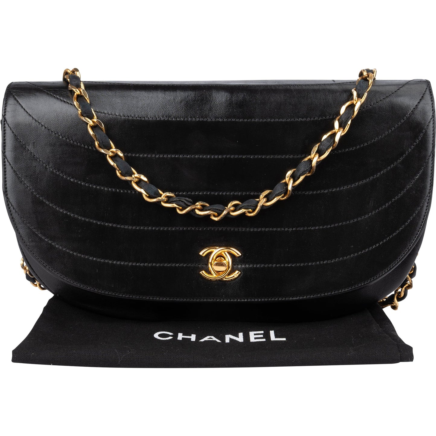 Chanel Lambskin Halfmoon Single Flap Shoulder Bag