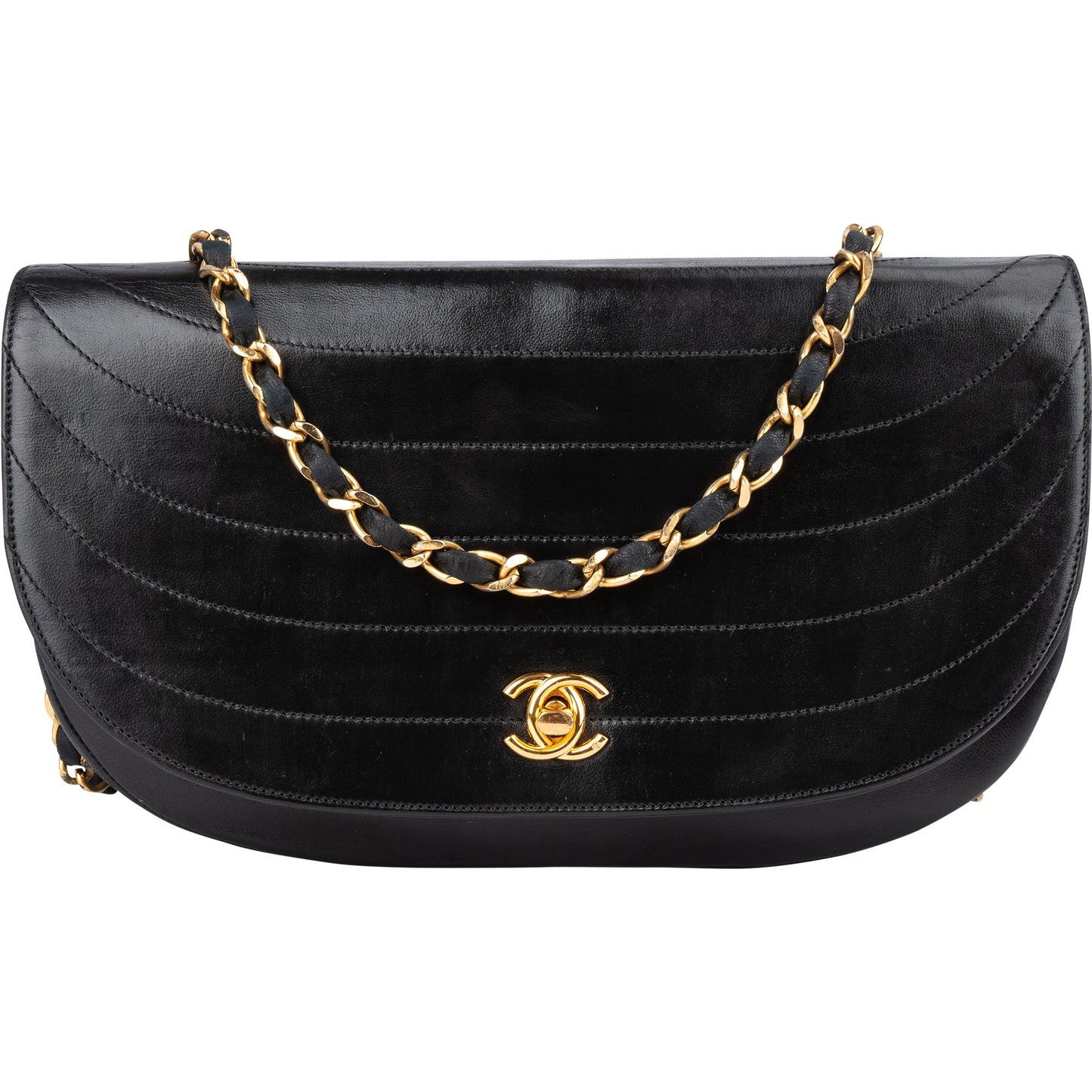 Chanel Lambskin Halfmoon Single Flap Shoulder Bag