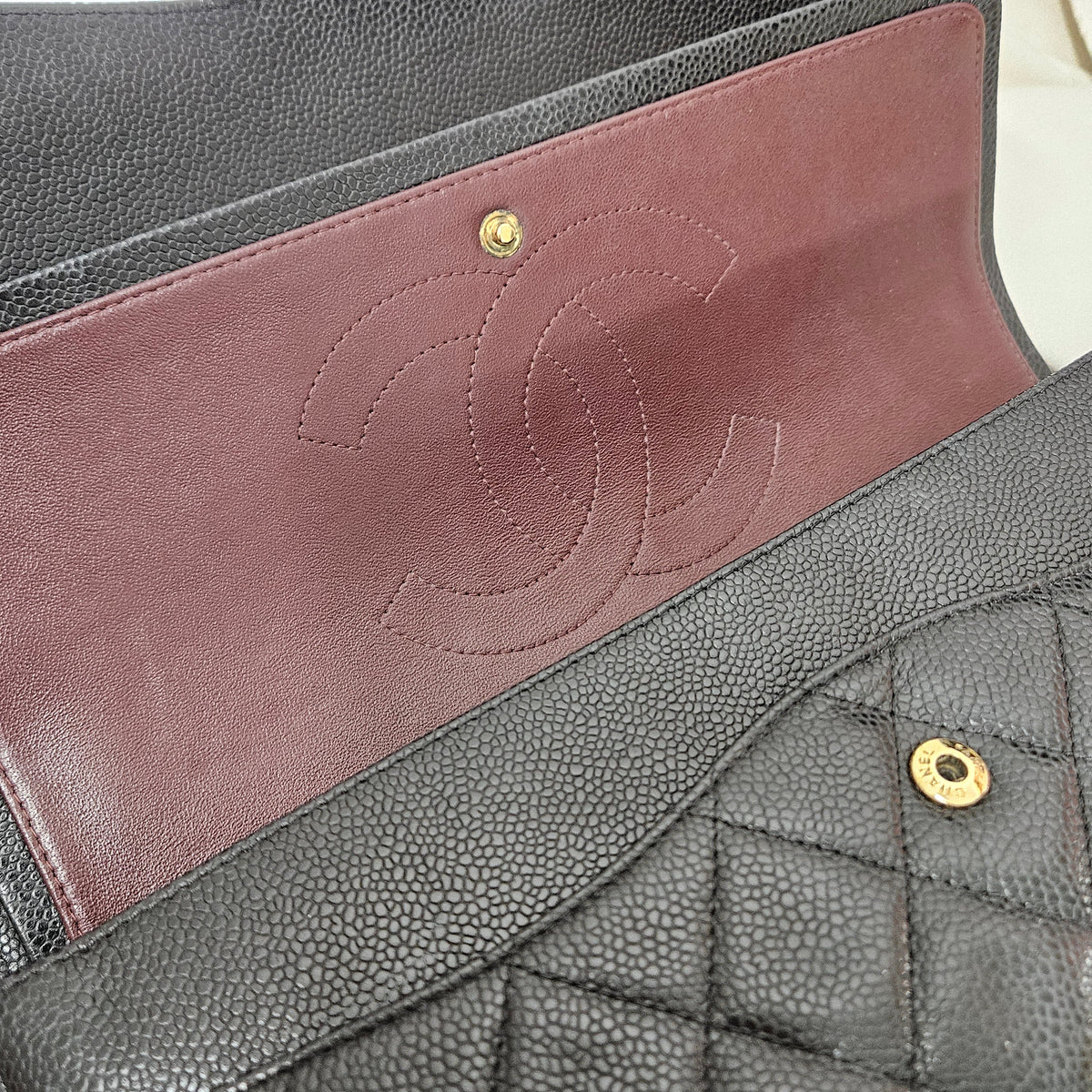 Chanel Quilted Caviar Leather Gold Jumbo Double Flap Crossbody Bag